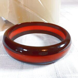 Vintage 1940’s 2-Toned 3-Layer Bakelite Bangle Bracelet Brown with Orange Center